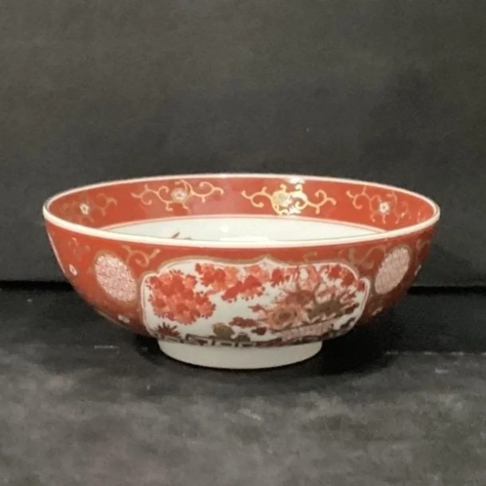 Imari Japan Vegetable Bowl, Vintage Hand Painted Floral & Birds, Serving Dish